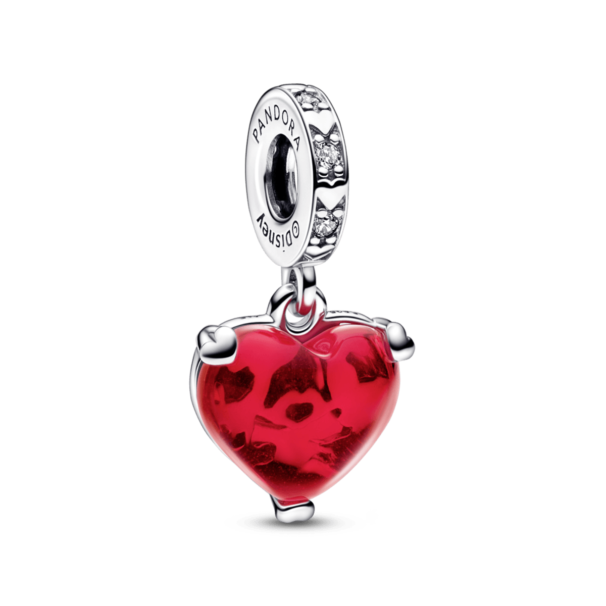 Charm Prata Pendente Disney Beijo Mickey e Minnie e Coração Vermelho