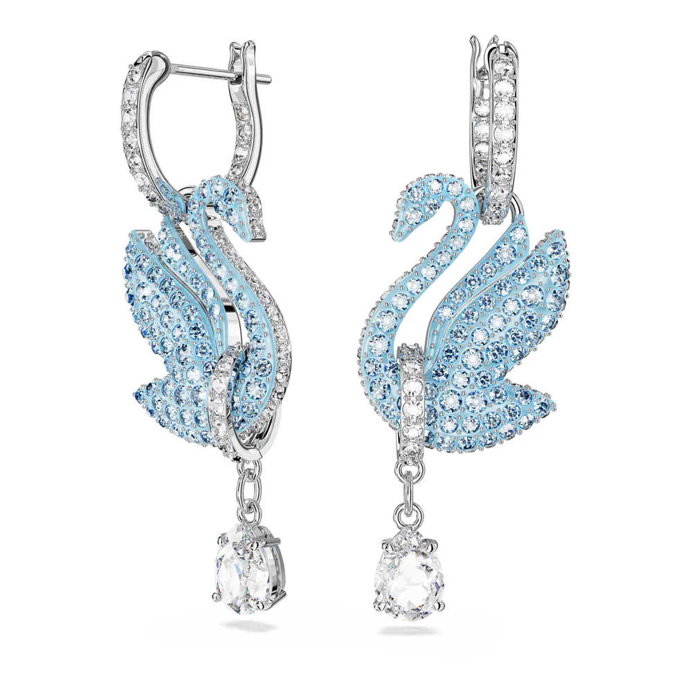 Brincos compridos Swarovski Iconic Swan, Cisne, Azuis