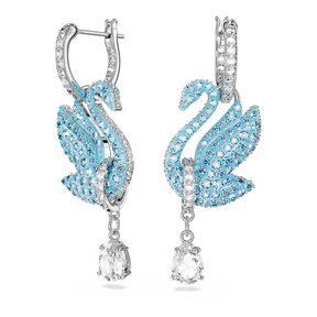 Brincos compridos Swarovski Iconic Swan, Cisne, Azuis