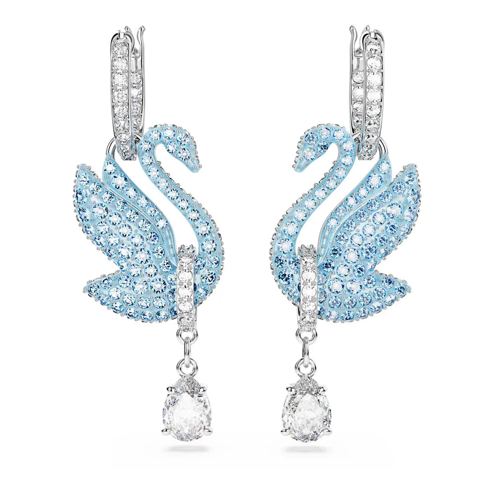 Brincos compridos Swarovski Iconic Swan, Cisne, Azuis