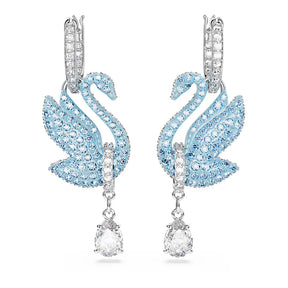 Brincos compridos Swarovski Iconic Swan, Cisne, Azuis