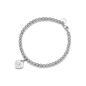 Pulseira de Contas Coração em Prata 925 com Diamante