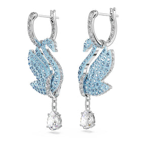 Brincos compridos Swarovski Iconic Swan, Cisne, Azuis